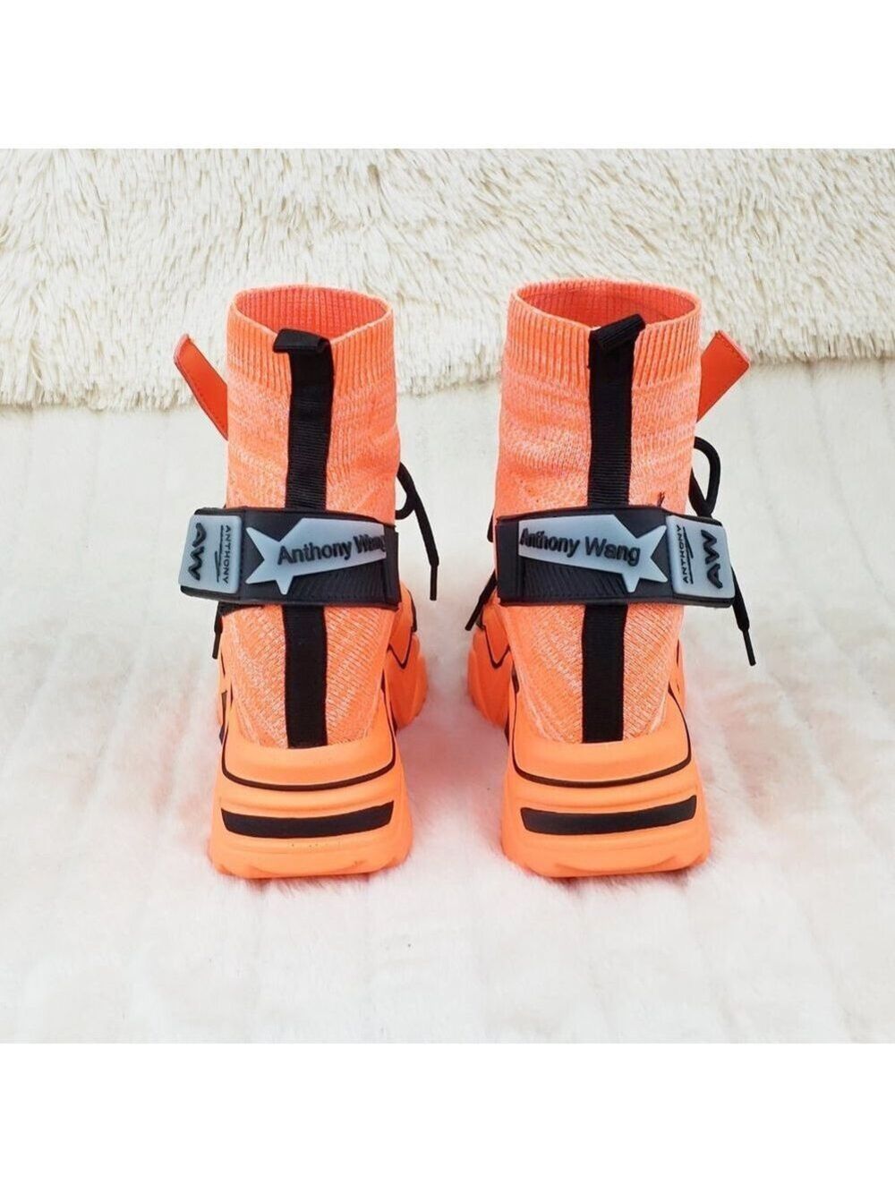 Wang Damson Pull On Platform Hidden Wedge Sock Sneakers Orange ๐ NIB - Picture 8 of 13
